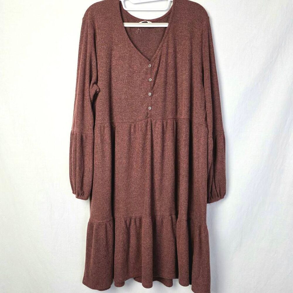 Maurices Brown Long Sleeve Tiered Knit Dress L